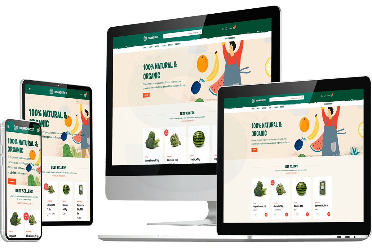 Responsive e-commerce website example - Organicmarket across multiple devices